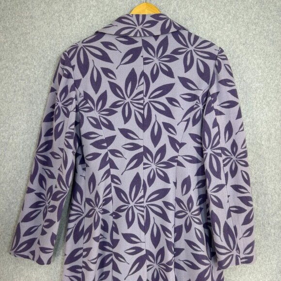 Women's Boden Wool Purple Floral Coat Size 12 UK (8-10 US) Long Peacoat Jacket - Picture 12 of 16